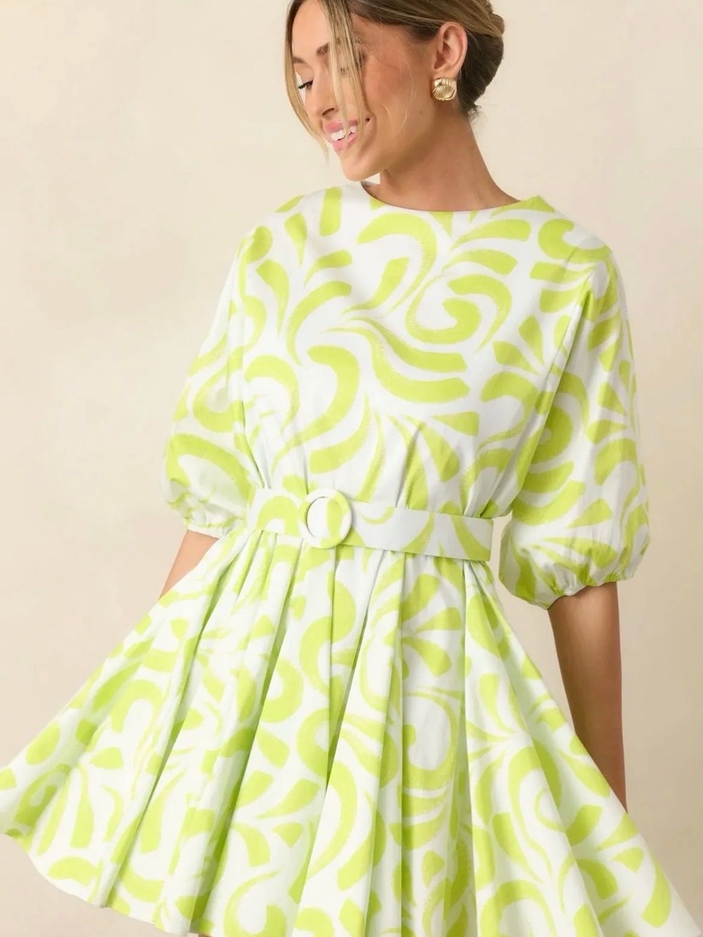 PROSPERINA FALLON MULTI PRINT CHARTREUSE
COTTON SWING DRESS